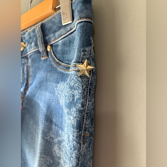Just Cavalli size 27 denim graphic jeans. Jeggins, skinny, gold hardware - Picture 4 of 9